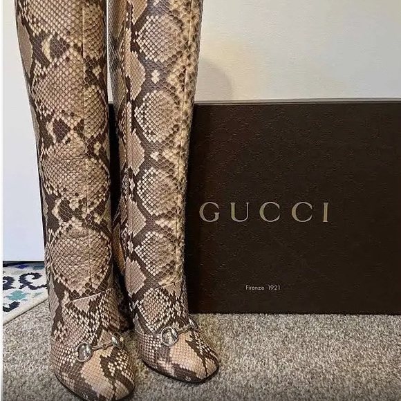 Horsebit-detailed python knee boot - Picture 2 of 7